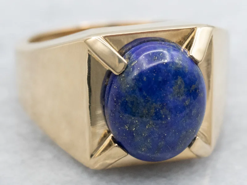 Yellow Gold Lapis Solitaire Ring