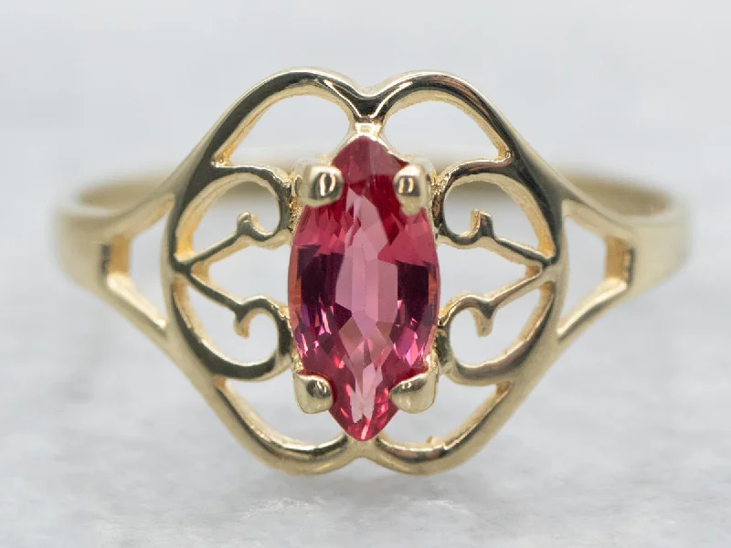 Yellow Gold Marquise Cut Pink Sapphire Solitaire Ring