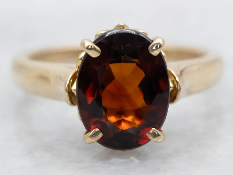 Yellow Gold Oval Cut Citrine Solitaire Ring