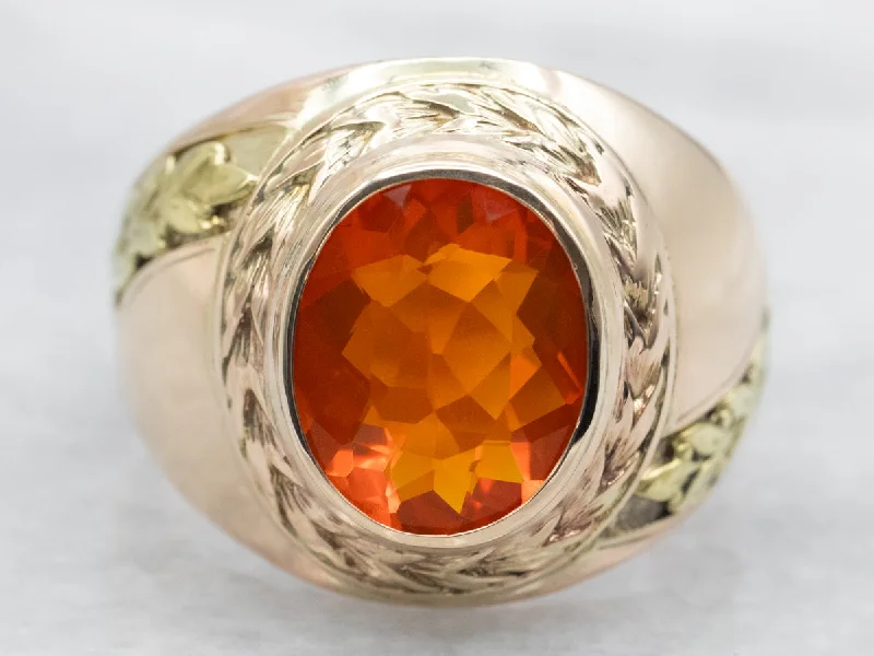 Fire Opal Solitaire Ring