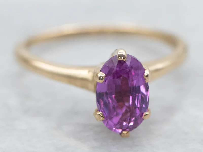 Yellow Gold Oval Cut Pink Sapphire Solitaire Ring