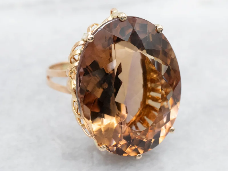 Smoky Quartz Solitaire Cocktail Ring