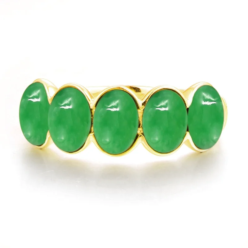 Yellow Gold Over Sterling Silver Dyed Green Jade 5-Stone Ring