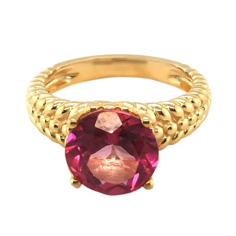 Yellow Gold Over Sterling Silver Pink Topaz Gemstone Solitaire Rings