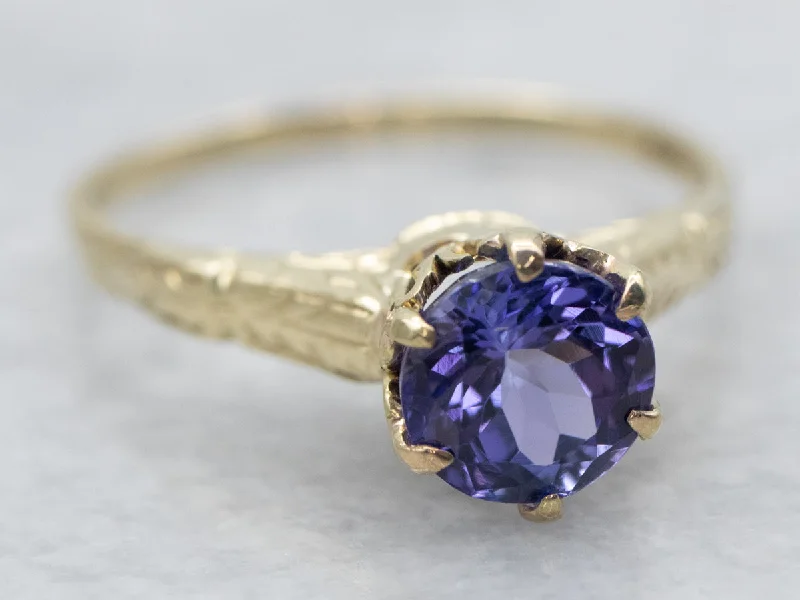 Yellow Gold Round Cut Tanzanite Solitaire Ring