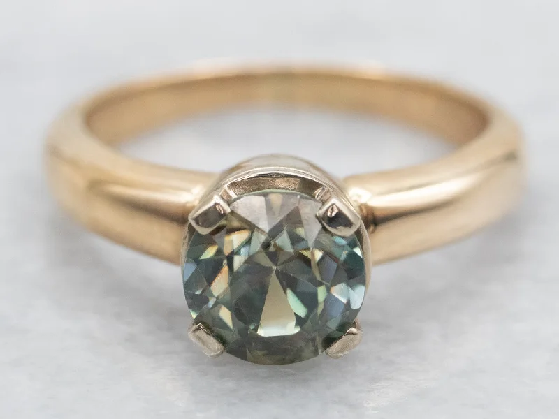 Blue-Green Zircon Solitaire Ring