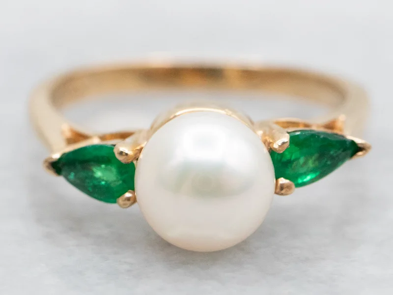 Saltwater Pearl and Emerald Ring