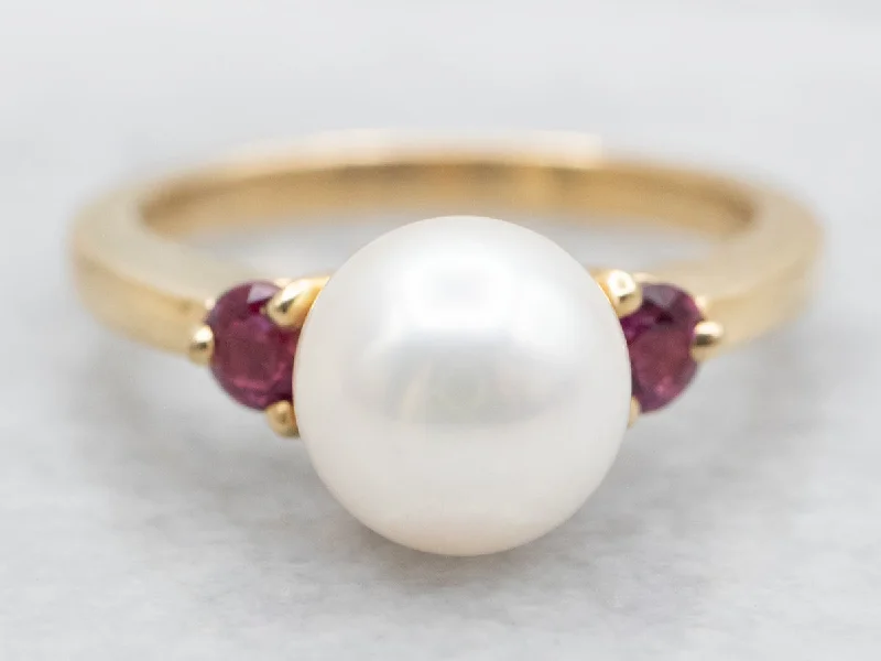 Saltwater Pearl and Ruby Ring