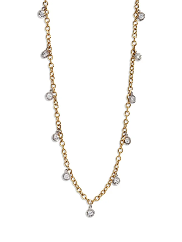 Round Diamond Fringe Yellow Gold Chain Necklace