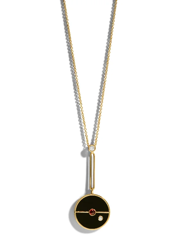 Signature Black Onyx and Ruby Compass Yellow Gold Pendant Necklace