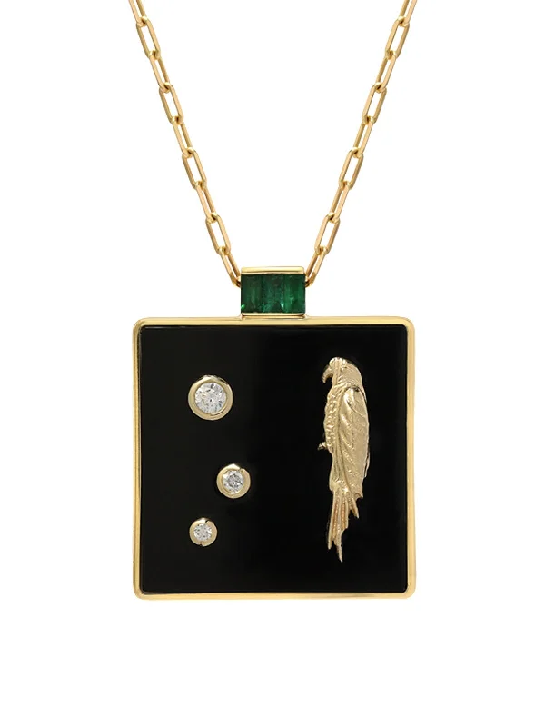 Black Onyx and Emerald Yellow Gold Truth Pendant Necklace