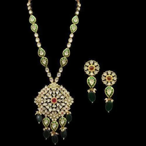 Ad Kundan Meena Pendant Necklace Set