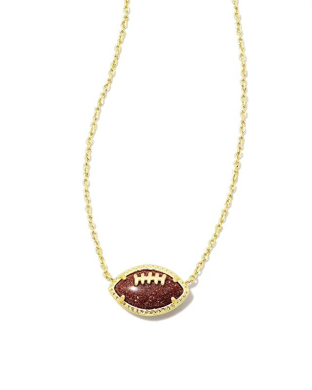 Football Short Pendant Necklace in Gold Orange Goldstone