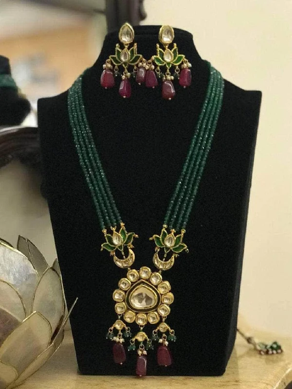 Kundan Meena Lotus Pendant Necklace