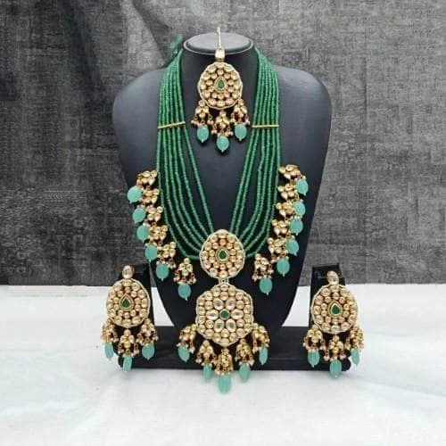 Long Dual Pendant Necklace Earring And Teeka Set