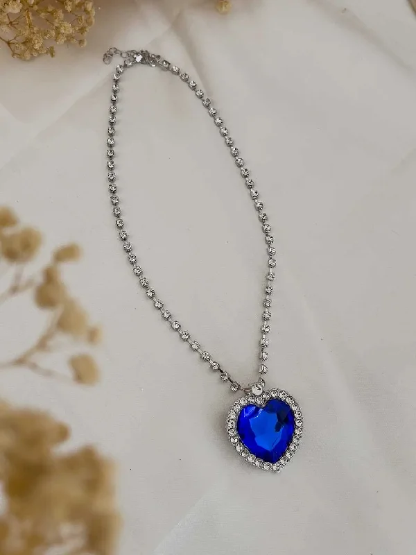 Neoglory Blue Crystal Heart Pendant Necklace