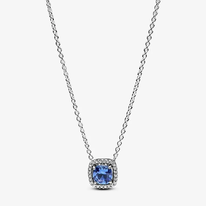 PANDORA : Sparkling Square Blue Halo Pendant Necklace