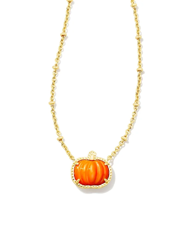 Pumpkin Short Pendant Necklace in Gold Orange Mother of Pearl