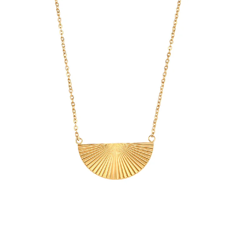 Striped Geometric Pendant Necklace-Semicircle