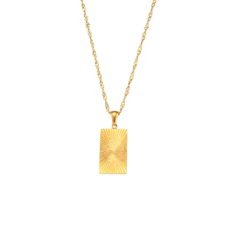 Striped Geometric Pendant Necklace-Rectangle